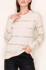 Oatmeal Sequin Stripe Pullover