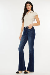 Kan Can Mid Rise Dark Wash Gold Thread Flare Jeans