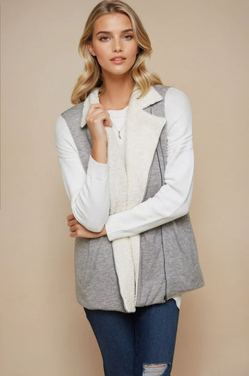 Gray Fur Lined Zip Vest