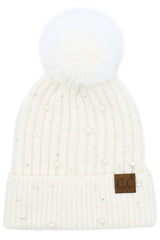 C.C Pearl & Rhinestone Pom Hat - 3 Colors!