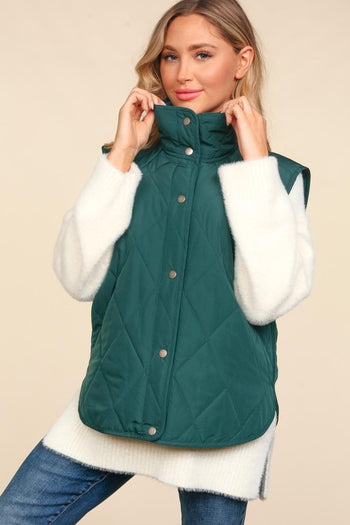 Hunter Green Snap Button Quilted Vest