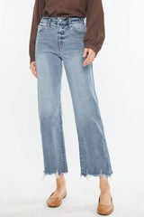 Kan Can High Rise Light Wash Distressed Slim Wide Leg Jeans