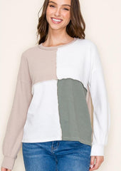 Sadie Olive & Taupe Seamed Top