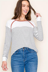 Rust Trim Striped Long Sleeve Top