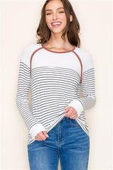 Rust Trim Striped Long Sleeve Top