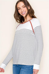 Rust Trim Striped Long Sleeve Top