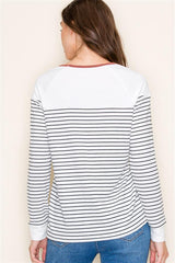 Rust Trim Striped Long Sleeve Top