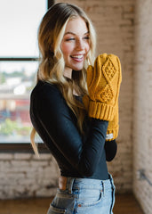 Mustard Crochet Fleece Lined Mittens