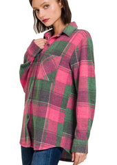 Hunter Green & Pink Super Soft Lightweight Shacket