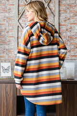 Multicolor Striped Hooded Lightweight Shacket