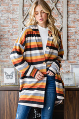 Multicolor Striped Hooded Lightweight Shacket