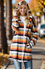 Multicolor Striped Hooded Lightweight Shacket