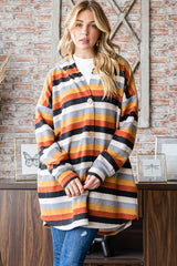 Multicolor Striped Hooded Lightweight Shacket