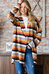 Multicolor Striped Hooded Lightweight Shacket