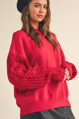 Red Cable Sleeve Knit Sweater