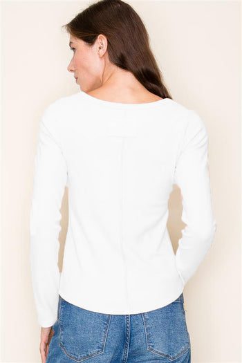 White Seam Back Basic Long Sleeve