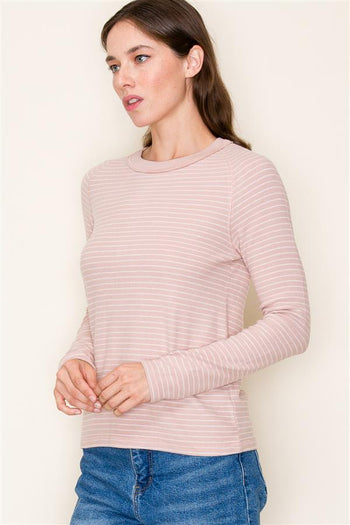 Mauve & White Striped Long Sleeve Basic