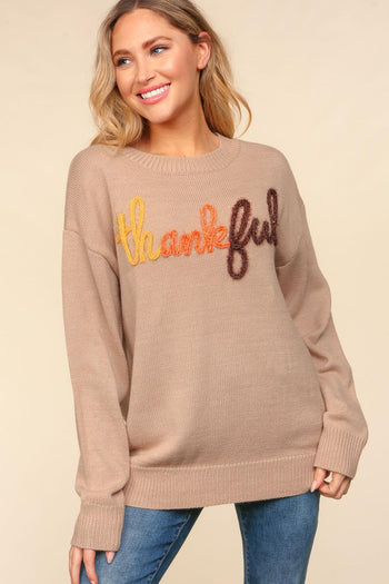 Thankful Shimmer Embroidered Sweater