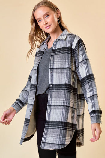 Gray Plaid Sherpa Lined Long Shacket