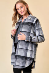 Gray Plaid Sherpa Lined Long Shacket