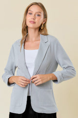 Light Gray Textured Gathered Sleeve Blazer