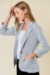 Light Gray Textured Gathered Sleeve Blazer