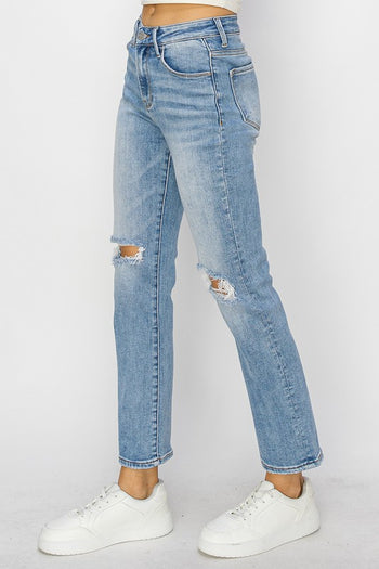 Risen Ankle Slim Straight Jeans