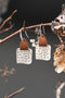 Silver Hammered Square Earrings With Leather Accent