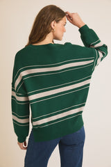 Green & Gray Striped Sweater Top