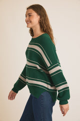 Green & Gray Striped Sweater Top