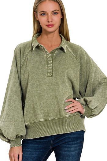 Vintage Wash Fleece Collared Pullover - 3 Colors!