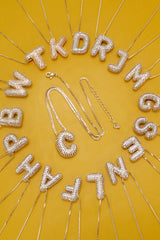 Initial Rhinestone Bubble Letter Necklaces