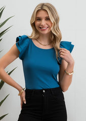 Fitted Ruffle Sleeve Tops - 2 Colors!