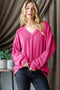 Hot Pink Ribbed Vneck Top