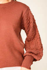 Cinnamon Cable Knit Sleeve Sweater