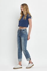 Lovervet High Rise Distressed Cuffed Straight Jeans