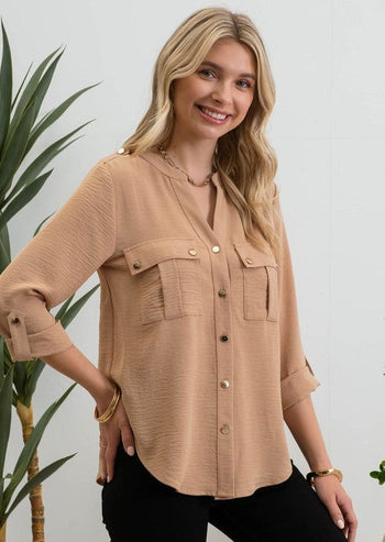 Karissa 3/4 Sleeve Gold Button Top - 2 Colors!