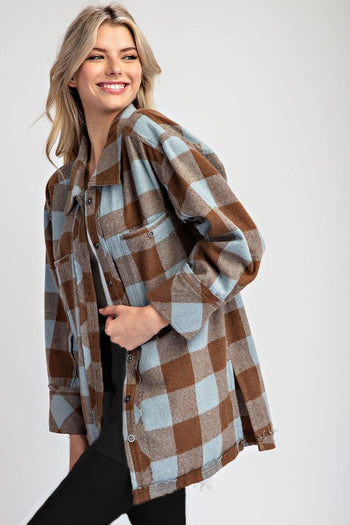 Brown & Blue Plaid Shacket