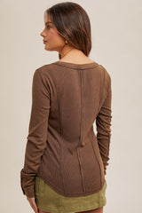 Boat Neck Mineral Washed Rib Henley Tops - 5 Colors!