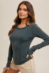 Boat Neck Mineral Washed Rib Henley Tops - 5 Colors!