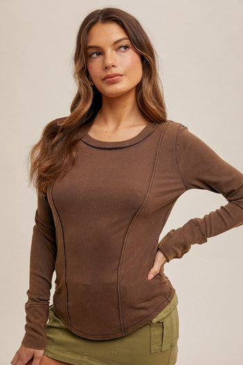 Boat Neck Mineral Washed Rib Henley Tops - 5 Colors!