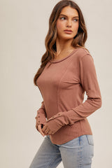 Boat Neck Mineral Washed Rib Henley Tops - 5 Colors!