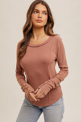 Boat Neck Mineral Washed Rib Henley Tops - 5 Colors!