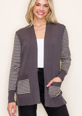 Jenna Striped Sleeve Cardigan - 2 Colors!