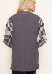 Jenna Striped Sleeve Cardigan - 2 Colors!