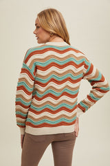 Multi Color Wavy Striped Sweater