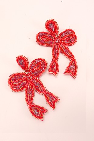 Red Seed Bead Bow Earrings - FINAL SALE