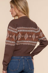 $25 Doorbuster Deal - Brown Printed Crop Sweater - FINAL SALE