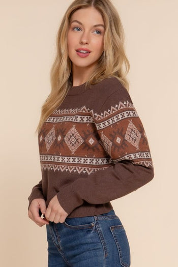 $25 Doorbuster Deal - Brown Printed Crop Sweater - FINAL SALE