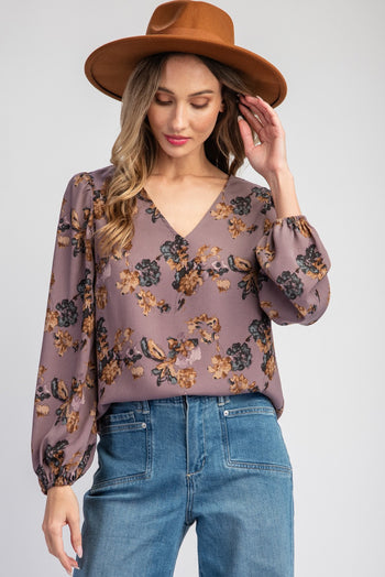 That Friday Feeling Dusty Plum Floral Top